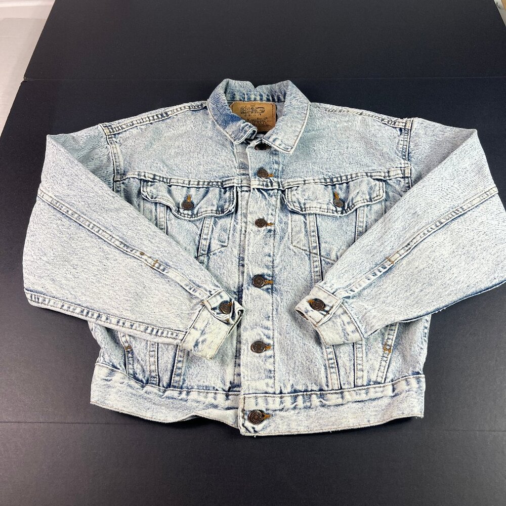 VTG Levi's Big Jean Jacket Women's Large Blue Faded Acid Wash Trucker USA Made